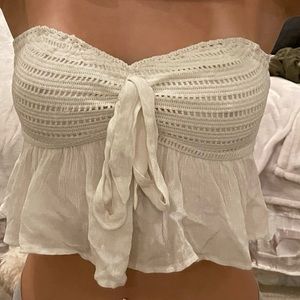 American Eagle Cream Peplum Tube Top